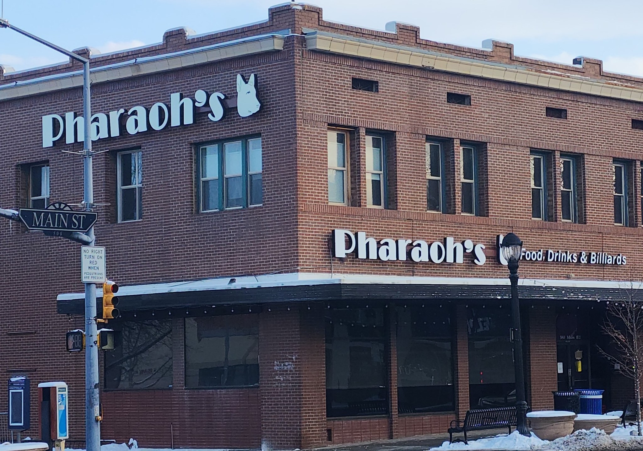Pharaoh's American Grill & Billiards storefront on Main Street